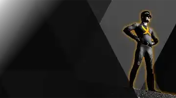 Изображение персонажа-супергероя в эффектной позе на темном фоне, рекламирующего бонус за пополнение от Бриликс с драматичной и уверенной позой.